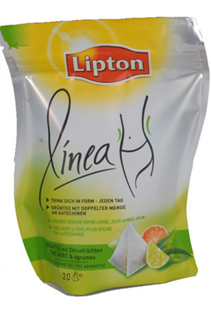 L'ANIMAL FAMILIER incurvé gracieux de Lipton/des sacs d'emballage thé de VMPET/PE se lèvent