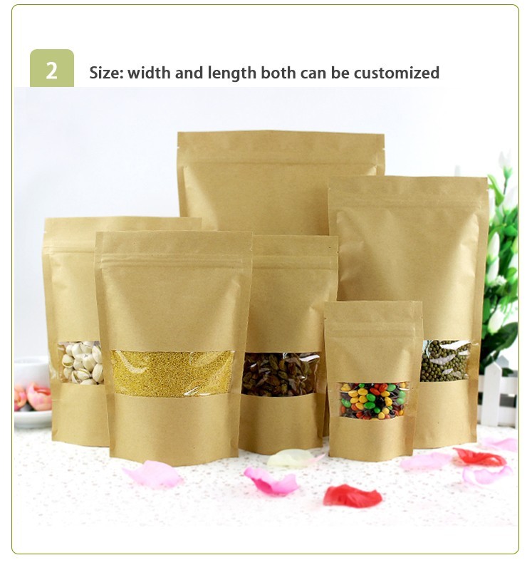 Sac de papier d'emballage de catégorie comestible avec la fenêtre claire/sac de Mylay pour le haricot, sucrerie, pain, café
