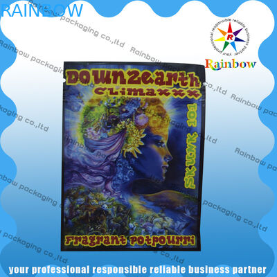 Down2earth/Geeked/sachets en plastique de fines herbes de fermeture éclair d'encens or de Diablo étanches à l'humidité