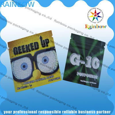 Down2earth/Geeked/sachets en plastique de fines herbes de fermeture éclair d'encens or de Diablo étanches à l'humidité