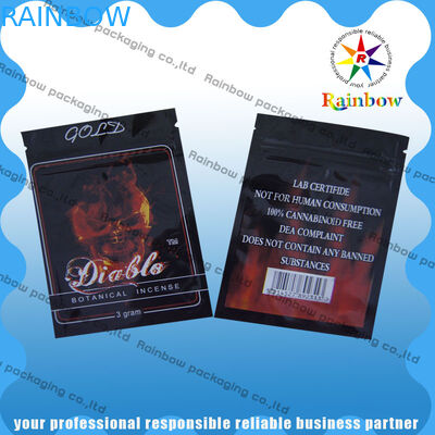 Down2earth/Geeked/sachets en plastique de fines herbes de fermeture éclair d'encens or de Diablo étanches à l'humidité