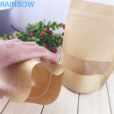 Sacs en papier adaptés aux besoins du client par fenêtre claire, sacs en papier de Brown de tirette