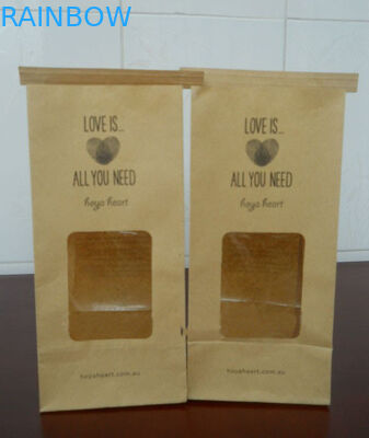 Lien adapté aux besoins du client par fenêtre de bidon de sacs en papier d'espace libre de Brown pour l'emballage alimentaire