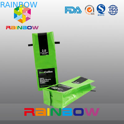 L'emballage latéral brillant de thé de gousset met en sac le papier d'aluminium, poche verte de café de lien de bidon