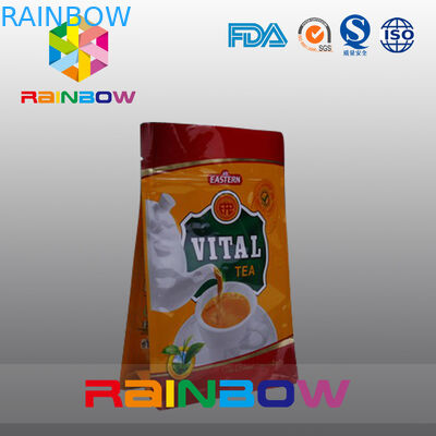 La coutume a imprimé les sachets en plastique de fond plat, sac du fond de bloc de joint de quadruple avec la fenêtre claire