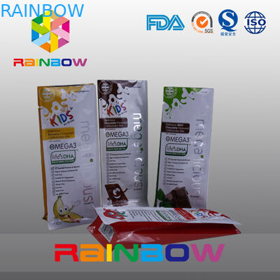 La coutume a imprimé les sachets en plastique de fond plat, sac du fond de bloc de joint de quadruple avec la fenêtre claire