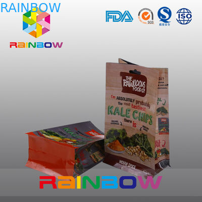 La coutume a imprimé les sachets en plastique de fond plat, sac du fond de bloc de joint de quadruple avec la fenêtre claire