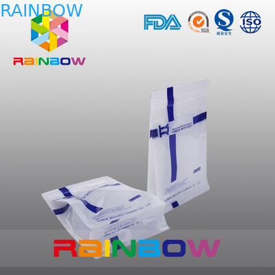 La coutume a imprimé les sachets en plastique de fond plat, sac du fond de bloc de joint de quadruple avec la fenêtre claire