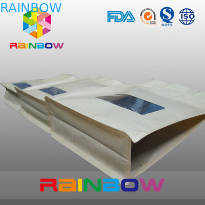 Poche inférieure d'emballage de grain de café de papier de métier de bloc avec la tirette et le Winow clair