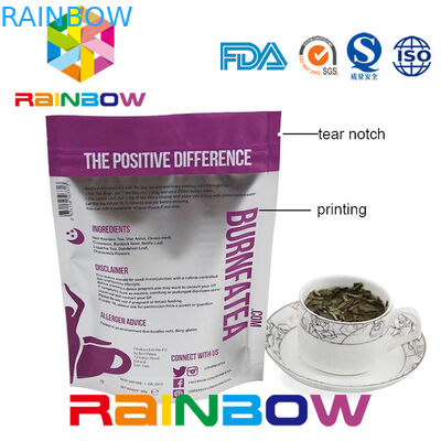 Sachets en matière plastique en vrac refermables empaquetant pour la boîte à thé avec le gousset de tirette et de fond