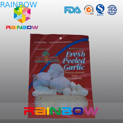 Sac en plastique rouge et blanc de fenêtre de Mylar avec le dessus de tirette pour la nourriture/Pleeled frais Garllic