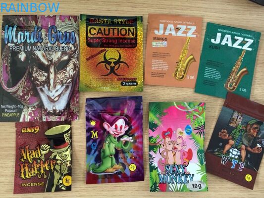 Trois côtés ont soudé à chaud les sacs de fines herbes de papier d'aluminium d'encens avec la tirette