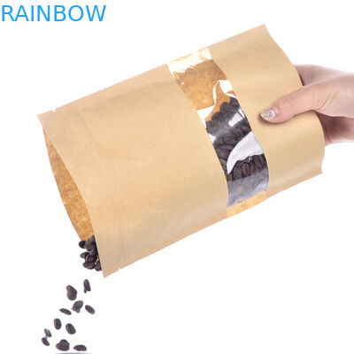 Sac de papier d'emballage de catégorie comestible avec la fenêtre claire/sac de Mylay pour le haricot, sucrerie, pain, café