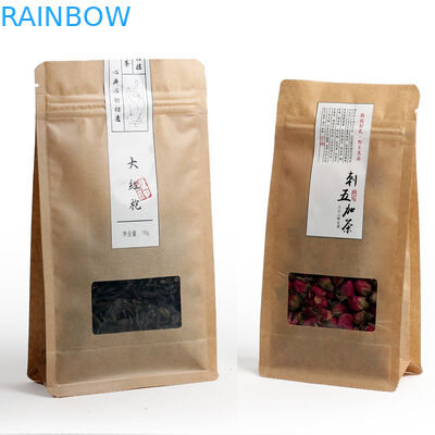 Sacs à thé stratifiés étanches à l'humidité de fond plat empaquetant avec la tirette et la fenêtre