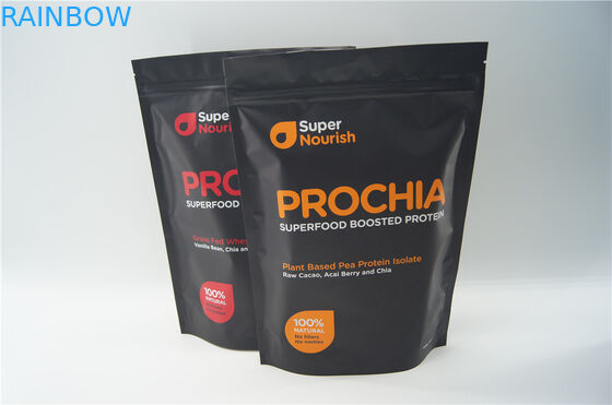 Les sacs adaptés aux besoins du client de gousset du fond 500g, aluminium de protéine ont rayé tiennent la poche zip-lock