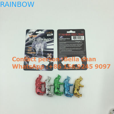 Des jouets de rhinocéros de pilule Shinny d'argent/or sexe pour l'emballage de rhinocéros Go, bouteilles de forme de rhinocéros en métal