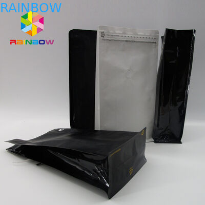 Sac de café noir de Matt avec le sac de café du fond de bloc de vente en gros de valve/le sac fond plat pour le grain de café de 12oz 250g