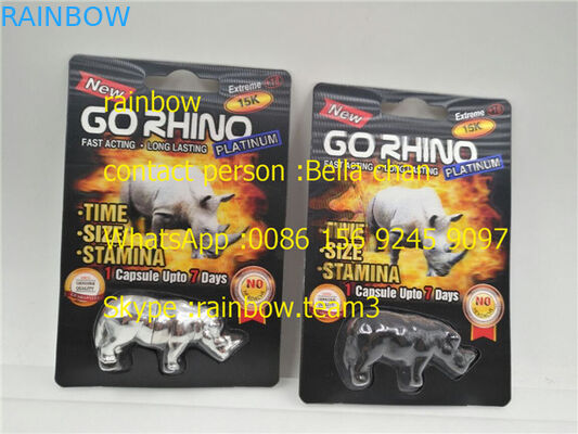 Rhino King États-Unis Emballage de pilules sexuelles / Go Rhino Pill Case / Rhino 7 carte 3D en plastique