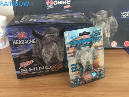 Pilules masculines d'amélioration de rhinocéros chaud de vente empaquetant la boîte de carte et de présentation avec l'effet 3D