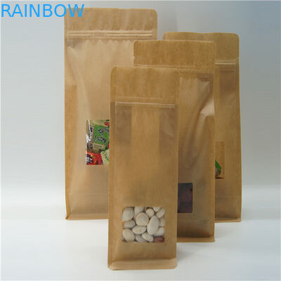 Sac carré de papier de Brown emballage avec la fenêtre claire, poche de café de serrure de fermeture éclair