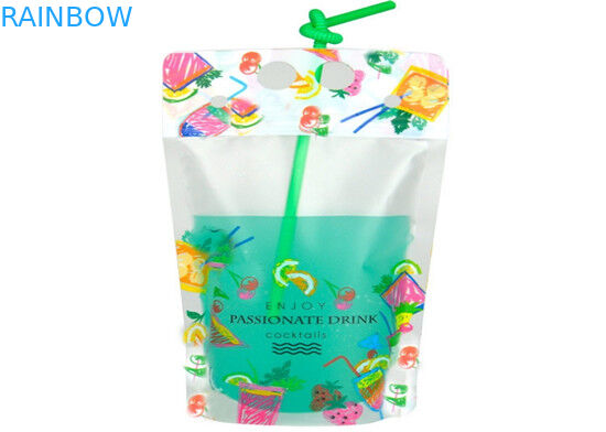 La boisson de jus se tiennent met en sac le certificat de impression fait sur commande de FDA de couleur de CMYK avec la poignée