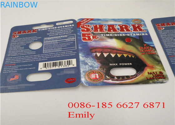 Matériel adapté aux besoins du client d'ANIMAL FAMILIER d'emballage de carte de boursouflure de logo pour les pilules masculines d'amélioration