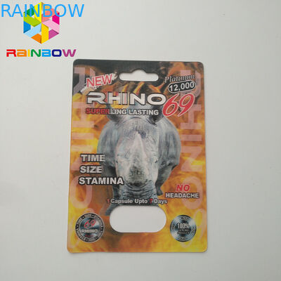 Aucun habillage transparent de mal de tête empaquetant la boîte à cartes sexuelle de paquet du rhinocéros 69 de capsule de pilule