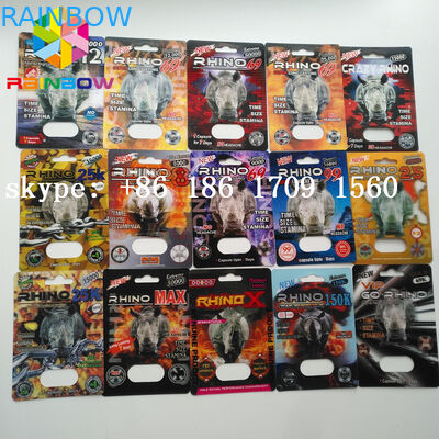 Aucun habillage transparent de mal de tête empaquetant la boîte à cartes sexuelle de paquet du rhinocéros 69 de capsule de pilule