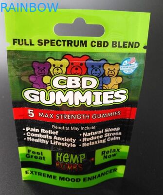 Sachet en plastique rescellable imprimé de tirette empaquetant la surface brillante de poche gommeuse de sucrerie de Cbd