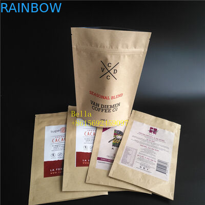 Sacs à thé imprimés par logo de feuille empaquetant la poche de tirette de papier de Brown emballage avec la fenêtre claire