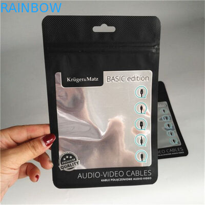 Serrure noire mate de tirette de câble d'emballage de cas de téléphone de poche de papier aluminium avec la fenêtre claire