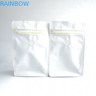 Sac réutilisable blanc mat adapté aux besoins du client du fond de quadruple de papier d'aluminium de fermeture éclair de sac de café de fond plat avec la valve