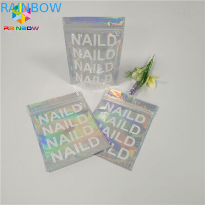 Matière plastique plate zip-lock de Mylar d'emballage de soudure à chaud de sac d'hologramme cosmétique d'espace libre