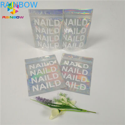 Matière plastique plate zip-lock de Mylar d'emballage de soudure à chaud de sac d'hologramme cosmétique d'espace libre