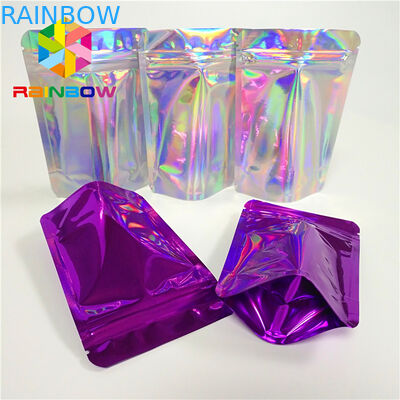 L'emballage alimentaire cosmétique de casse-croûte de poudre de scintillement met en sac la poche olographe brillante de Mylar d'hologramme