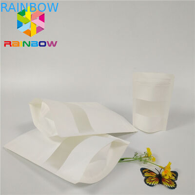 Les sachets en matière plastique blancs de Matt empaquetant la poly serrure de fermeture éclair de Doypack tiennent la fenêtre de rectangle de poche