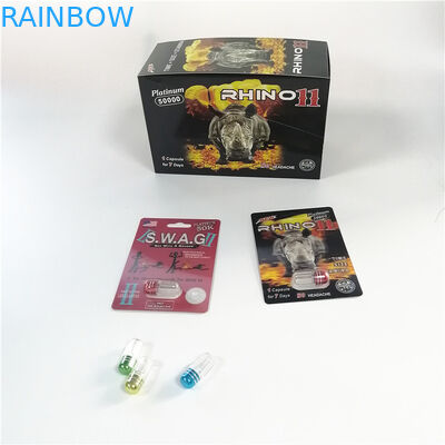 Balle faite sur commande de conteneur de rhinocéros d'emballage de carte de boursouflure pour l'emballage masculin de capsule d'amélioration