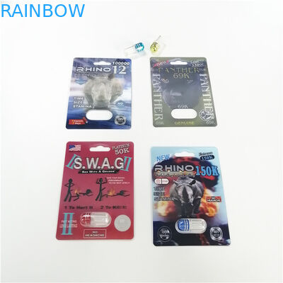 La coutume d'emballage de carte de boursouflure de papier enduit a imprimé le paquet de capsule de pilule du rhinocéros 69 de l'effet 3D