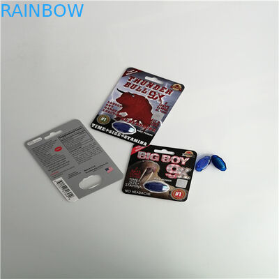 Les pilules masculines d'amélioration boursouflent la carte de la pilule 3D de sexe du rhinocéros imprimée par coutume 69 d'emballage de carte