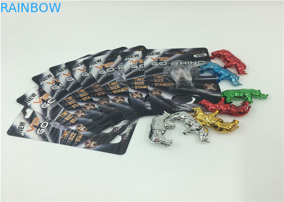 Couleur faite sur commande de carte d'emballage de carte de boursouflure de rhinocéros de FDA/GV pour les pilules masculines de sexe