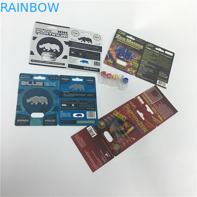 L'emballage de carte de boursouflure de capsule de pilule de sexe du platine 10K enferme dans une boîte le métier de gravure adapté aux besoins du client