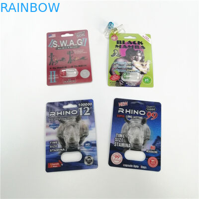 Paquets masculins de capsule d'amélioration adaptés aux besoins du client par logo de panthère noire de rhinocéros d'emballage de boursouflure de pilules de sexe
