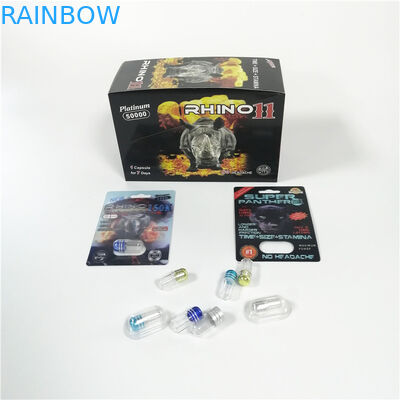 Paquets masculins de capsule d'amélioration adaptés aux besoins du client par logo de panthère noire de rhinocéros d'emballage de boursouflure de pilules de sexe