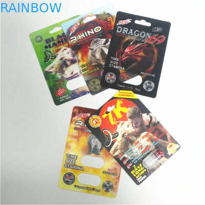 Les pilules masculines durables d'amélioration empaquetant les séries 3D de rhinocéros carde le habillage transparent de capsule