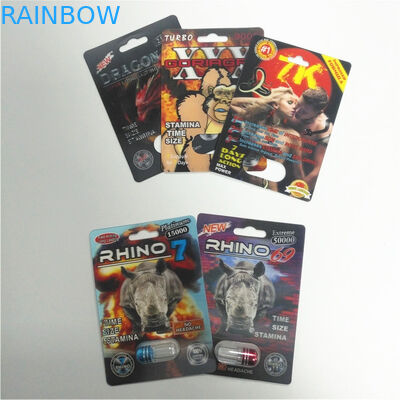 Cartes de papier de temps de Buffalo de habillage transparent d'emballage de rhinocéros de boursouflure heureuse de pilule faites sur commande