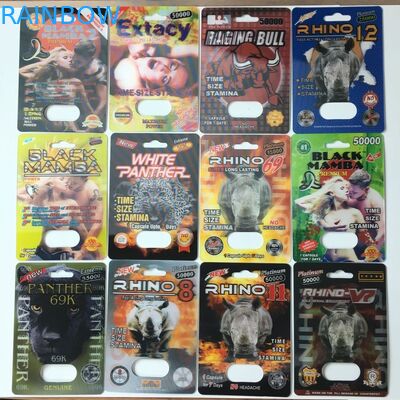 Paquet masculin de papier recyclable de pilule d'amélioration du rhinocéros 25k de panthère d'emballage de carte