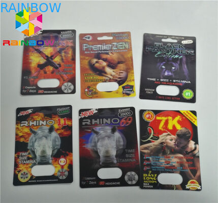 Paquet étranger de capsule de pilules de papier du rhinocéros 3d de poudre de boursouflure d'emballage fait sur commande de carte