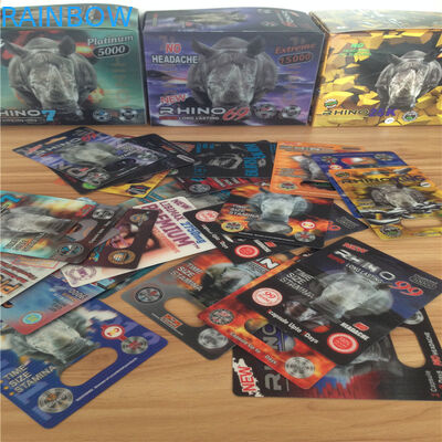 Pp 3D carde des capsules empaquetant le rhinocéros sexuel 69 de représentation de boursouflure qui respecte l'environnement