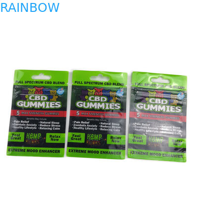 Sachets en matière plastique de sac plat de Mylar empaquetant le trou accrochant scellé trois par côtés pour Cbd Gummies