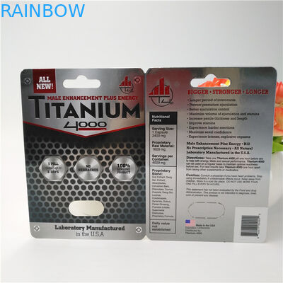 emballage masculin de carte de boursouflure de carte des pilules 3D de rhinocéros de chapeau de 12mm